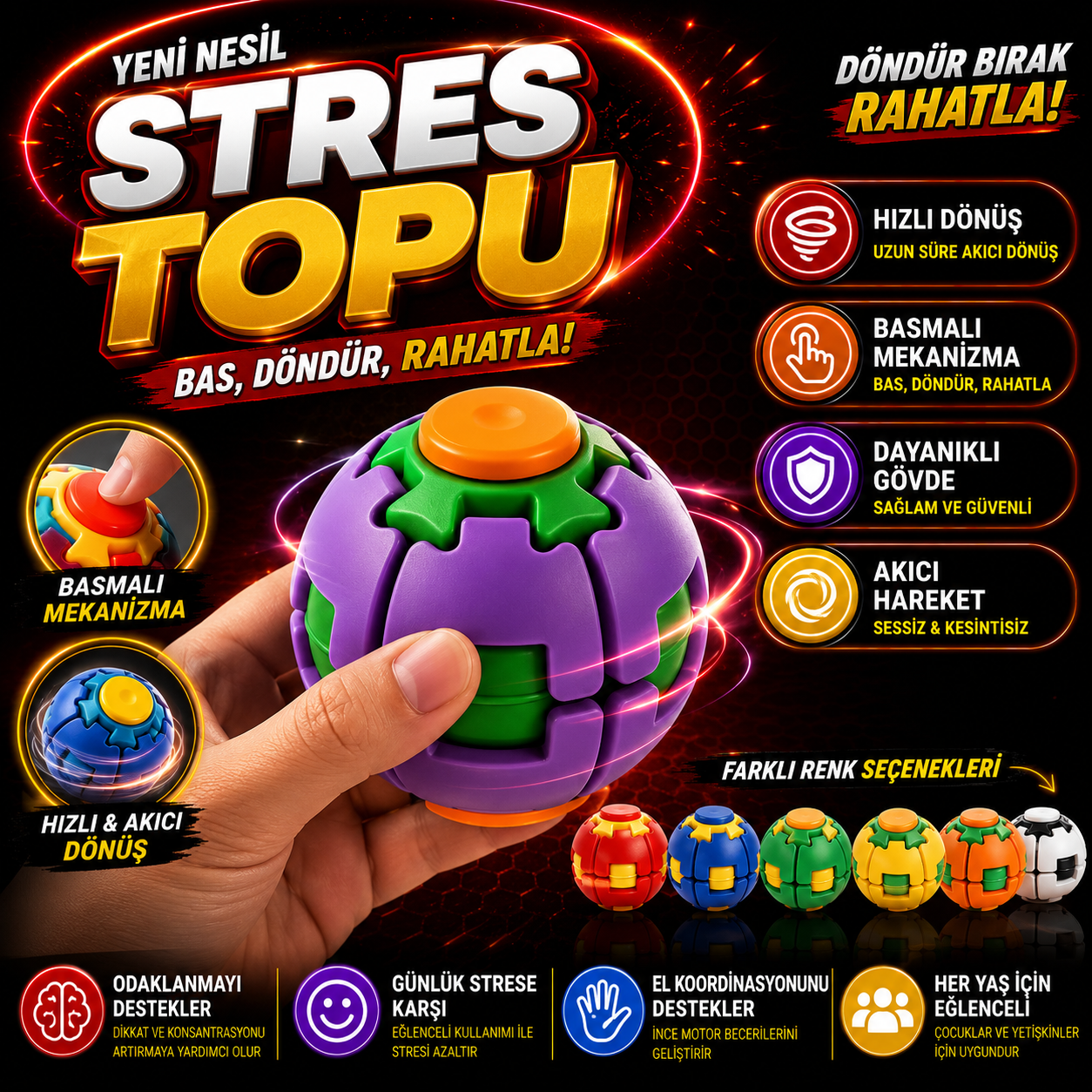 ToyzzLand SpinMax™ Premium Çift Rulmanlı Stres Topu