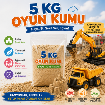 Çocuk Oyun Kumu –Şekil Alabilen Yumuşak Dokulu Doğal Aktivite Kumu | Kamyon ve Kepçe Oyunları İçin İdeal