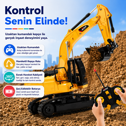 Uzaktan Kumandalı Şarjlı 360° Dönebilen Işıklı Ekskavatör Kepçe