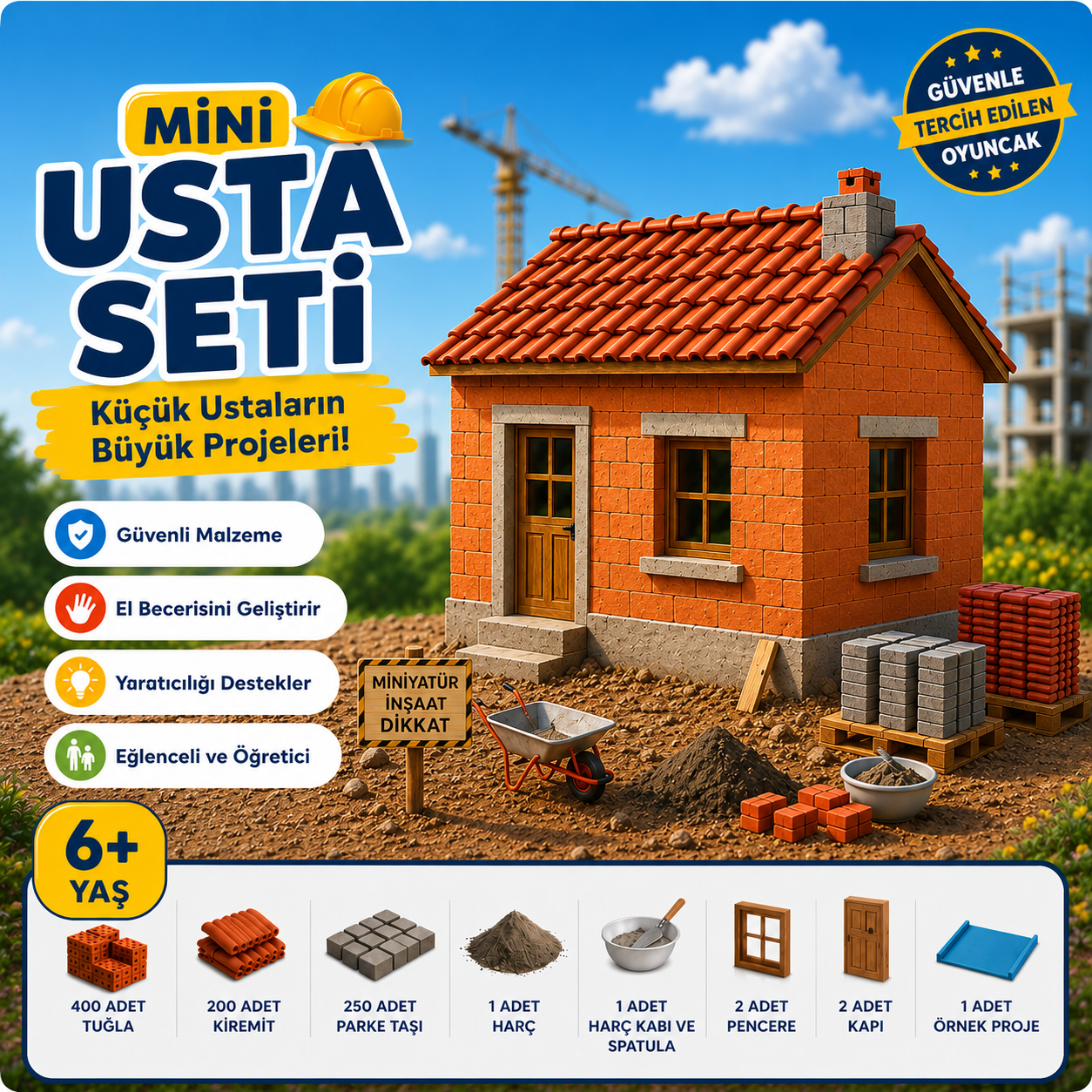 Mini Usta Yapı Seti – Gerçek Tuğlalı İnşaat Oyuncağı