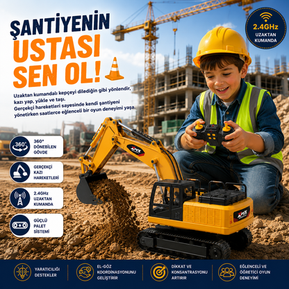 Uzaktan Kumandalı Şarjlı 360° Dönebilen Işıklı Ekskavatör Kepçe