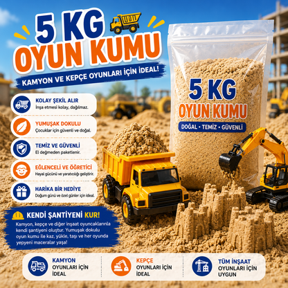 Çocuk Oyun Kumu –Şekil Alabilen Yumuşak Dokulu Doğal Aktivite Kumu | Kamyon ve Kepçe Oyunları İçin İdeal