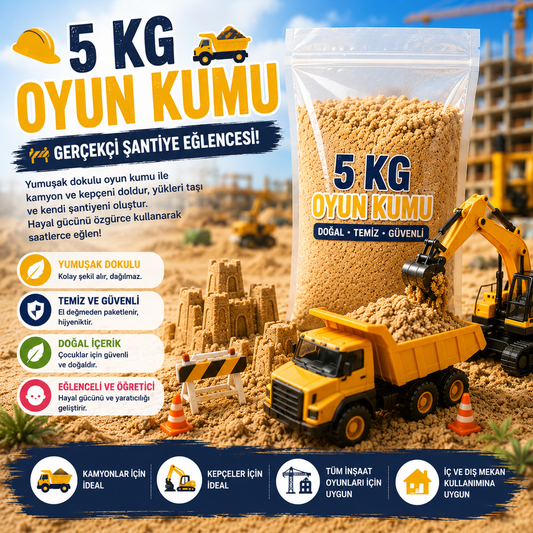 Çocuk Oyun Kumu –Şekil Alabilen Yumuşak Dokulu Doğal Aktivite Kumu | Kamyon ve Kepçe Oyunları İçin İdeal