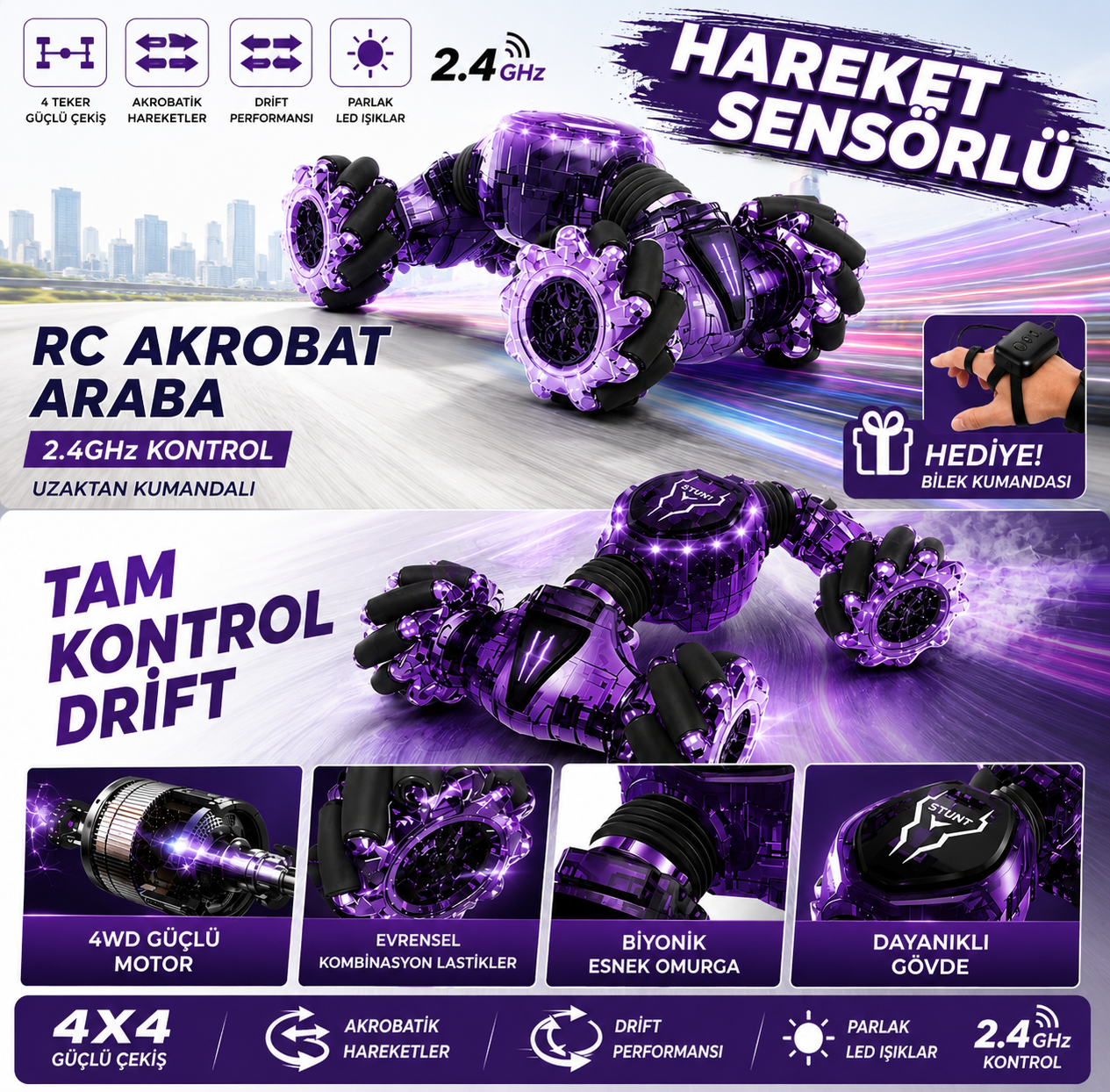 ToyzzLand Şarjlı 4x4 Uzaktan Kumandalı Drift Araba
