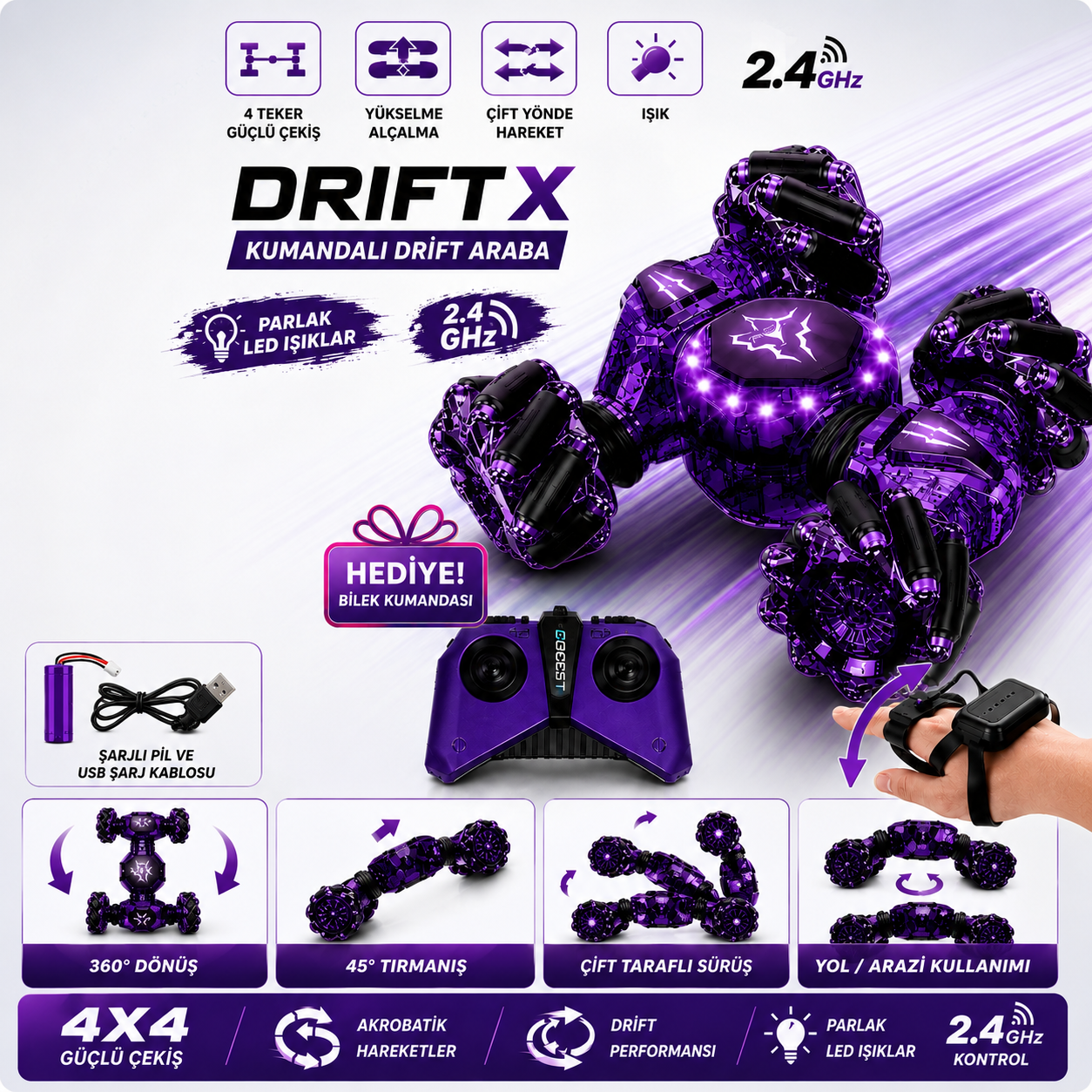 ToyzzLand Şarjlı 4x4 Uzaktan Kumandalı Drift Araba