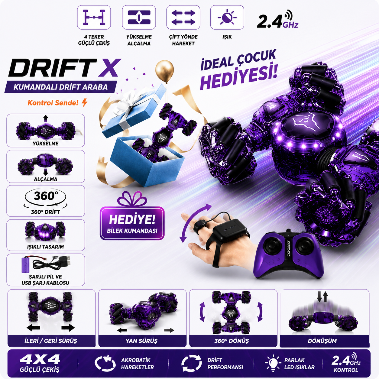 ToyzzLand Şarjlı 4x4 Uzaktan Kumandalı Drift Araba
